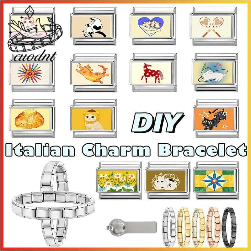 Flor Gato Italiano Charme Pulseira Caber 9mm De Aço Inoxidável Jóias Fazendo Acessórios DIY Retro Personalidade Módulo