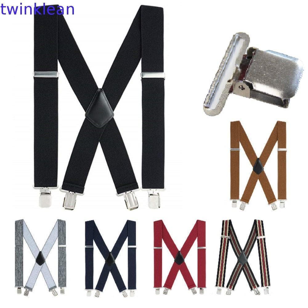 Suspensórios Masculinos TWINKLEAN, Largos para Calças com Costas em Forma de X, Alças Elásticas Ajustáveis, 4 Clipes For
