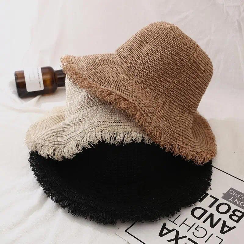 Chapéu Panamá feminino elegante, chapéu de praia de aba larga, aba grande, chapéu de sol de cor sólida NFZK