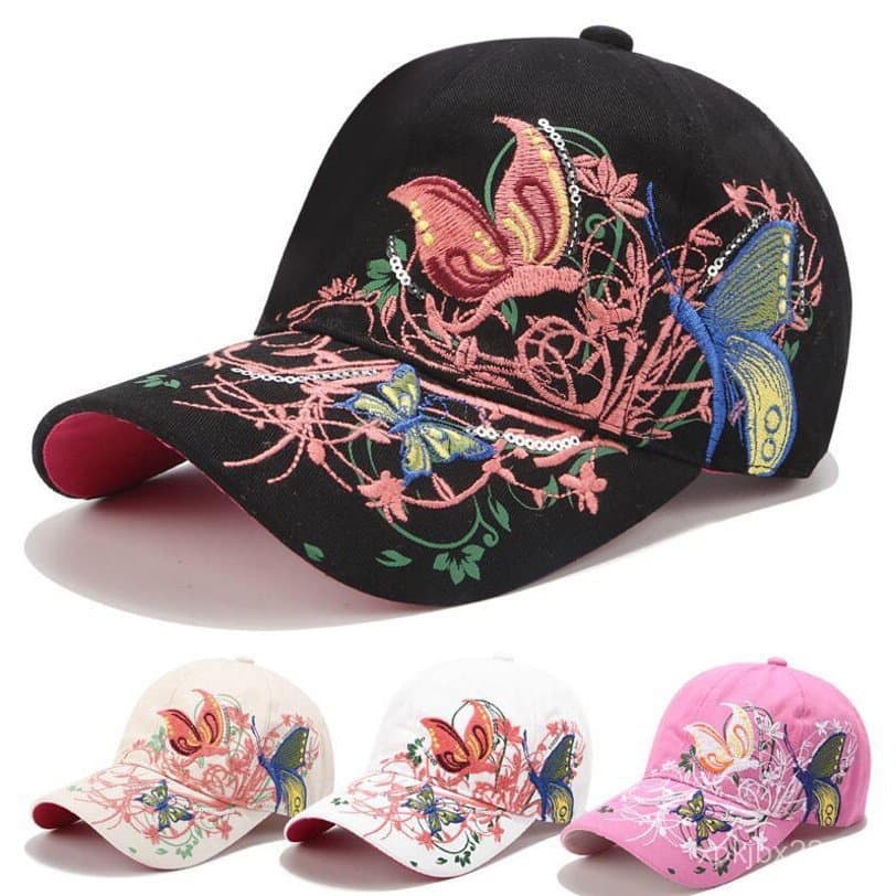 Boné de Beisebol Ajustável Feminino com Bordado de Flor/Borboleta/Moda DO8H