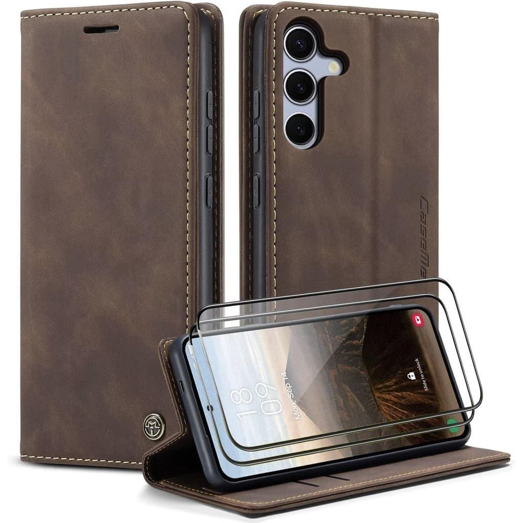 Capa para Celular Galaxy S26 Plus [Com 2 Peças de Vidro Temperado Protetor] [Couro PU Premium] [Compartimento para Cartã