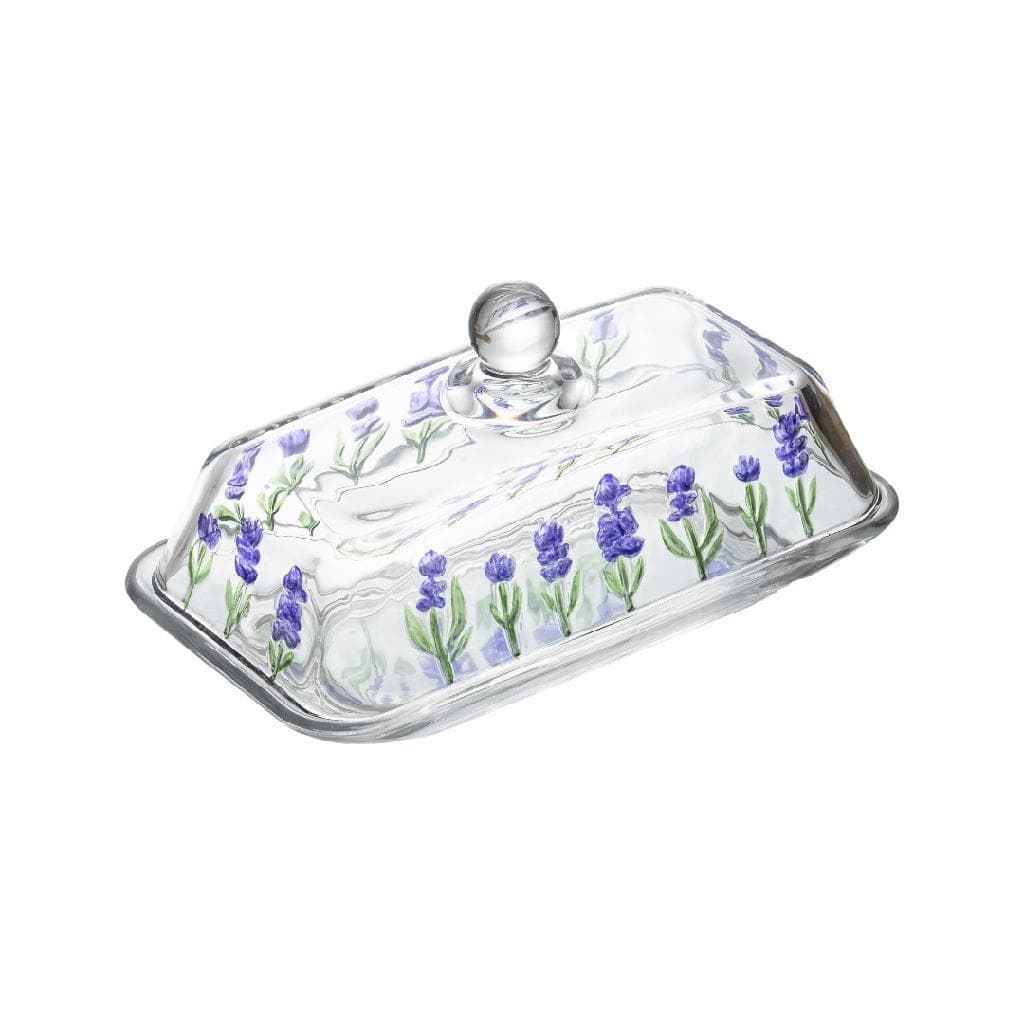 Manteigueira Cristal Com Tampa Lavanda Pintada À Mão Charme Pro Seu Café Da Manhã