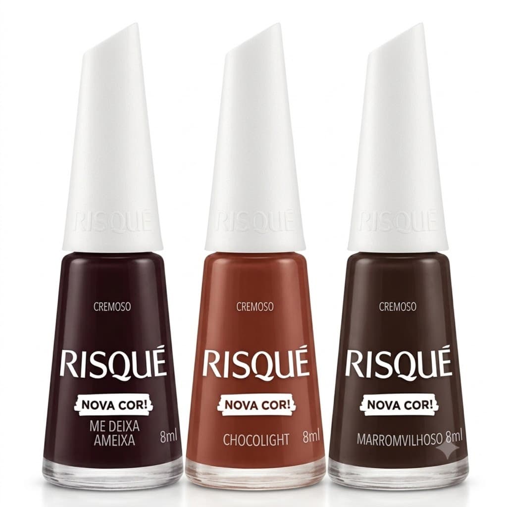 Kit 3 Esmaltes Risque Marrom Me Deixa Ameixa Chocolight