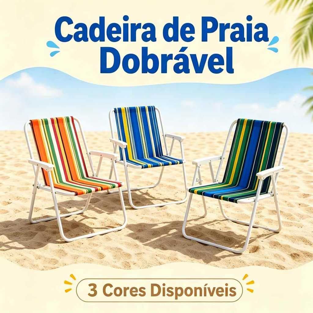 Promoção Cadeira de Praia Dobrável Listrada Multicores Portátil Resistente Suporta até 100kg para Praia PiqueniqueJardim