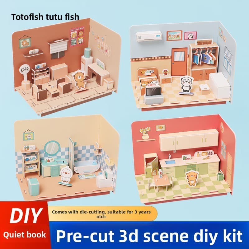 Quebra-cabeça infantil 3D tridimensional feito à mão livro silencioso