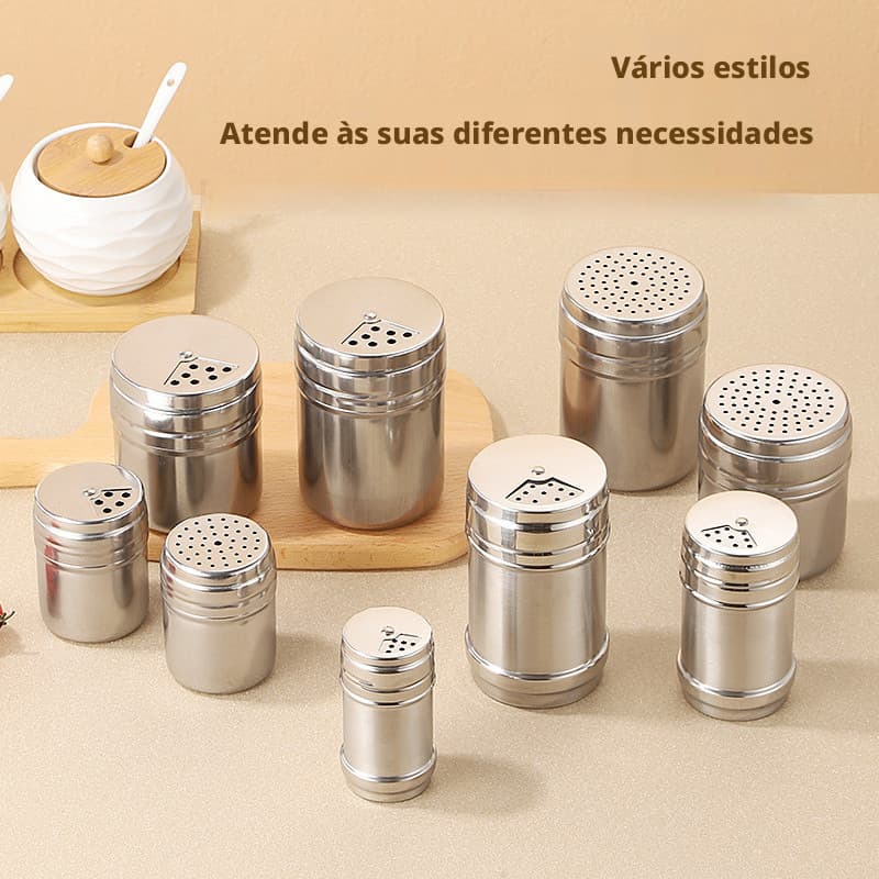 Pote de temperos em aço inoxidável, caixa de especiarias, frasco redondo para especiarias de cozinha, pimenteiro para ch