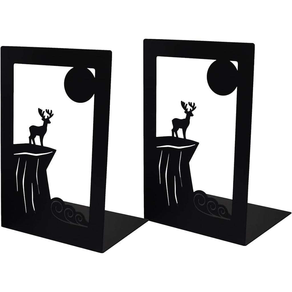 Suporte de Livros Decorativo de Metal com Base Antiderrapante 1 Par Cervo Preto UVB1