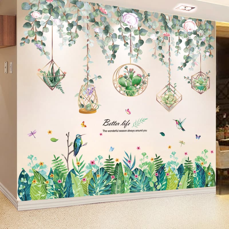 Sala de estar TV fundo adesivos de parede planta verde adesivos quarto decoração da parede papel de parede auto-adesivo