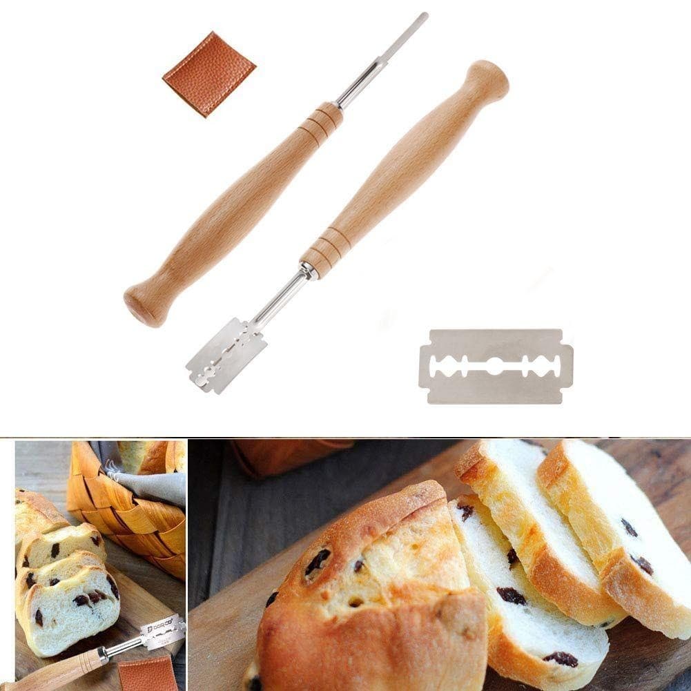 Faca modeladora de pão com cabo de madeira, cortador de pão europeu, baguete, ferramenta especial para assar