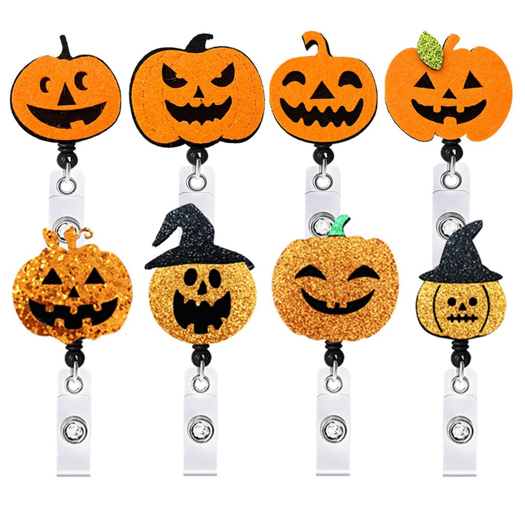 [Estoque pronto] Halloween Glitter Pó Glitter Pó Abóbora Feltro Retrátil Fácil de Puxar Fivela de Documento Crachá de Ro