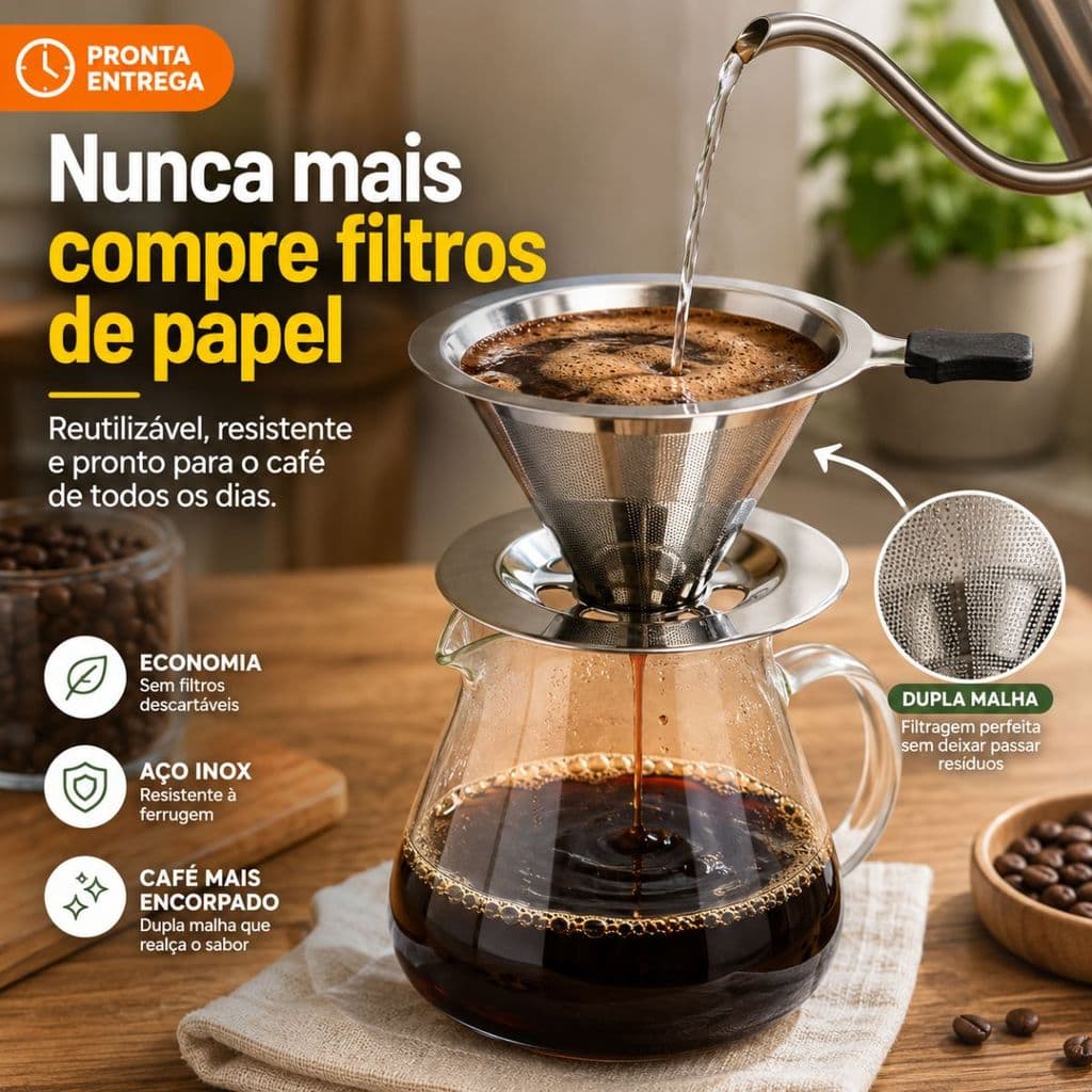 Filtro Coador De Café Inox 103/102/101 Com Pegador em Silicone  Peneira Aço Reutilizável  - CH