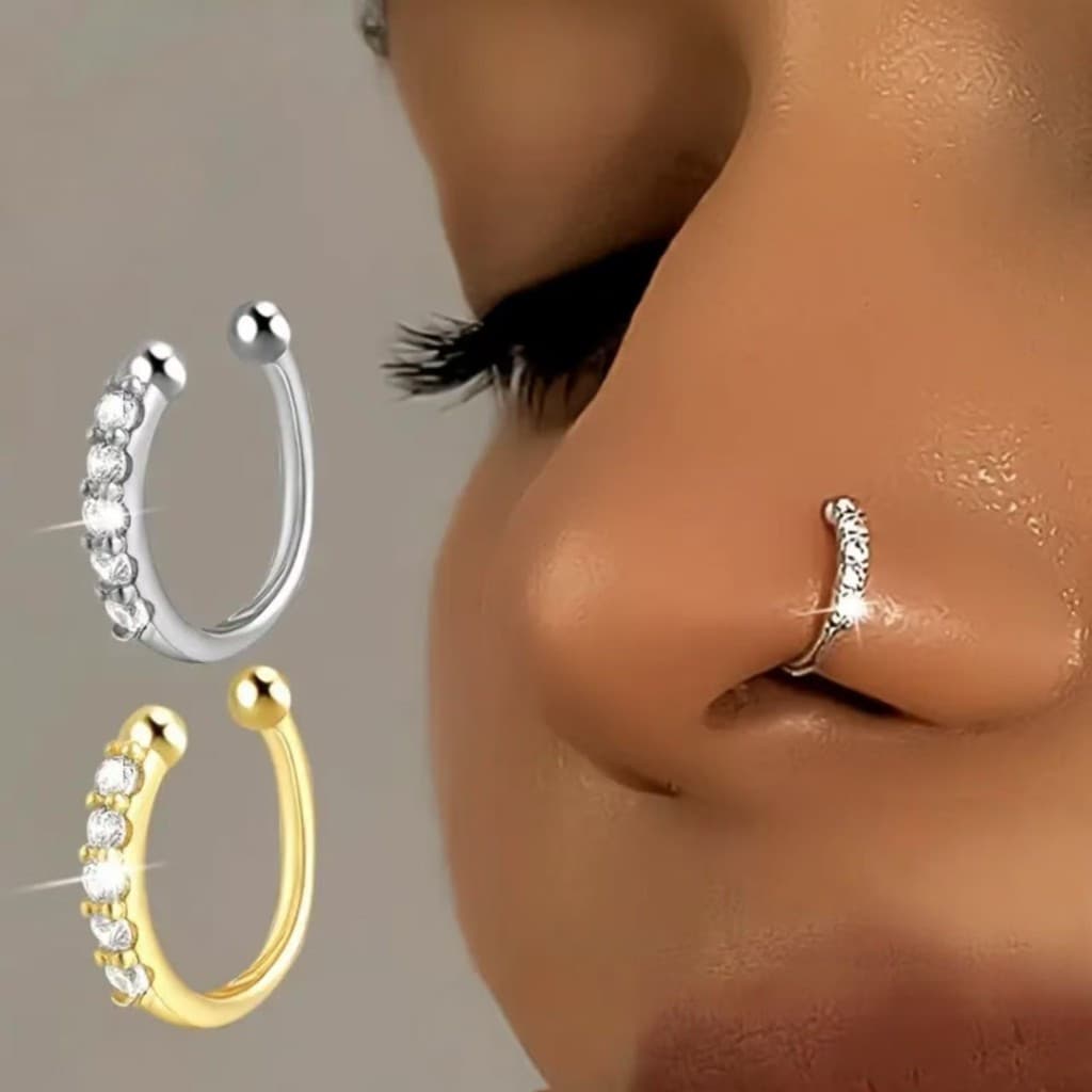 Anel de Nariz em Prata 925, Brincos de Diamante Exquisitos, Joias de Orelha Unissex, Anel de Lábio Único, Estilo Boêmio