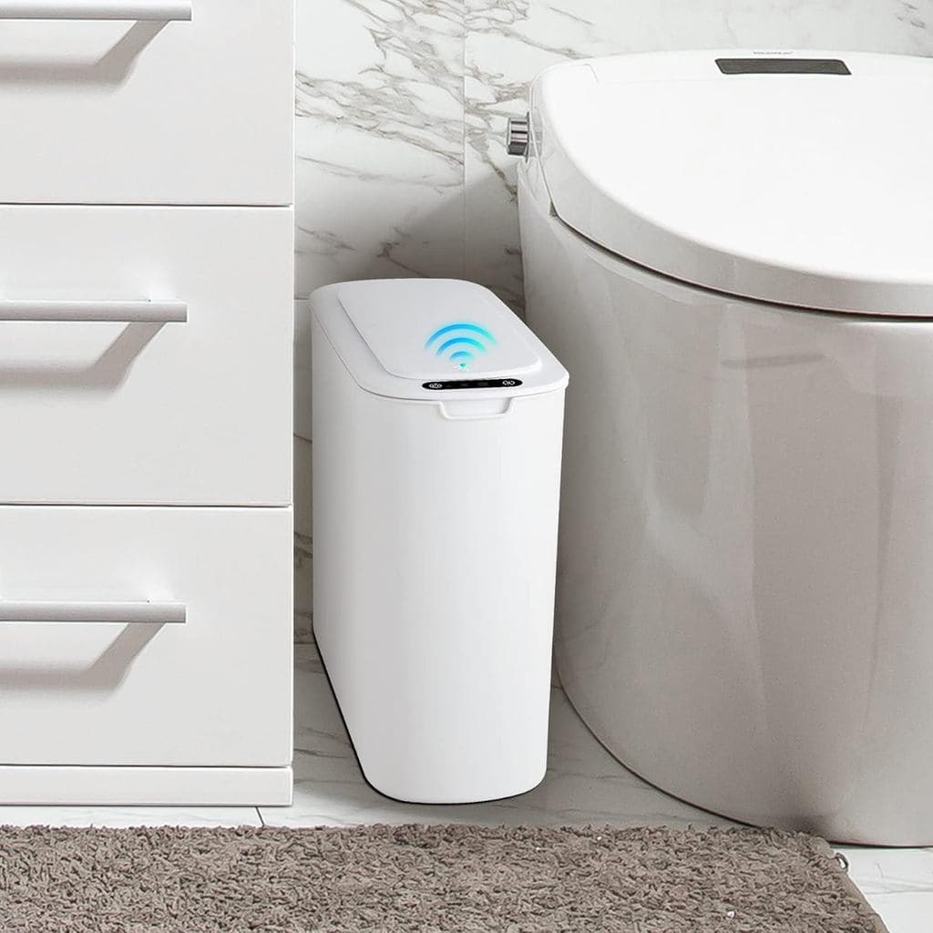 Lixeira automática com sensor Cesun, com tampa, adequada para banheiros, lixeira sem toque de 2,6 galões, lixeira inteli