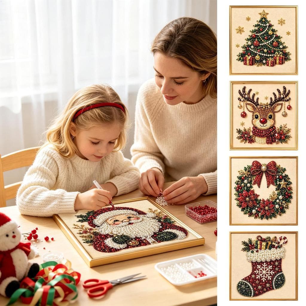 Natal Pérola Pintura Diamante Kit De Arte Com Moldura DIY Artesanal Gem Artesanato Decoração Para Casa Sala Estar Estúdi