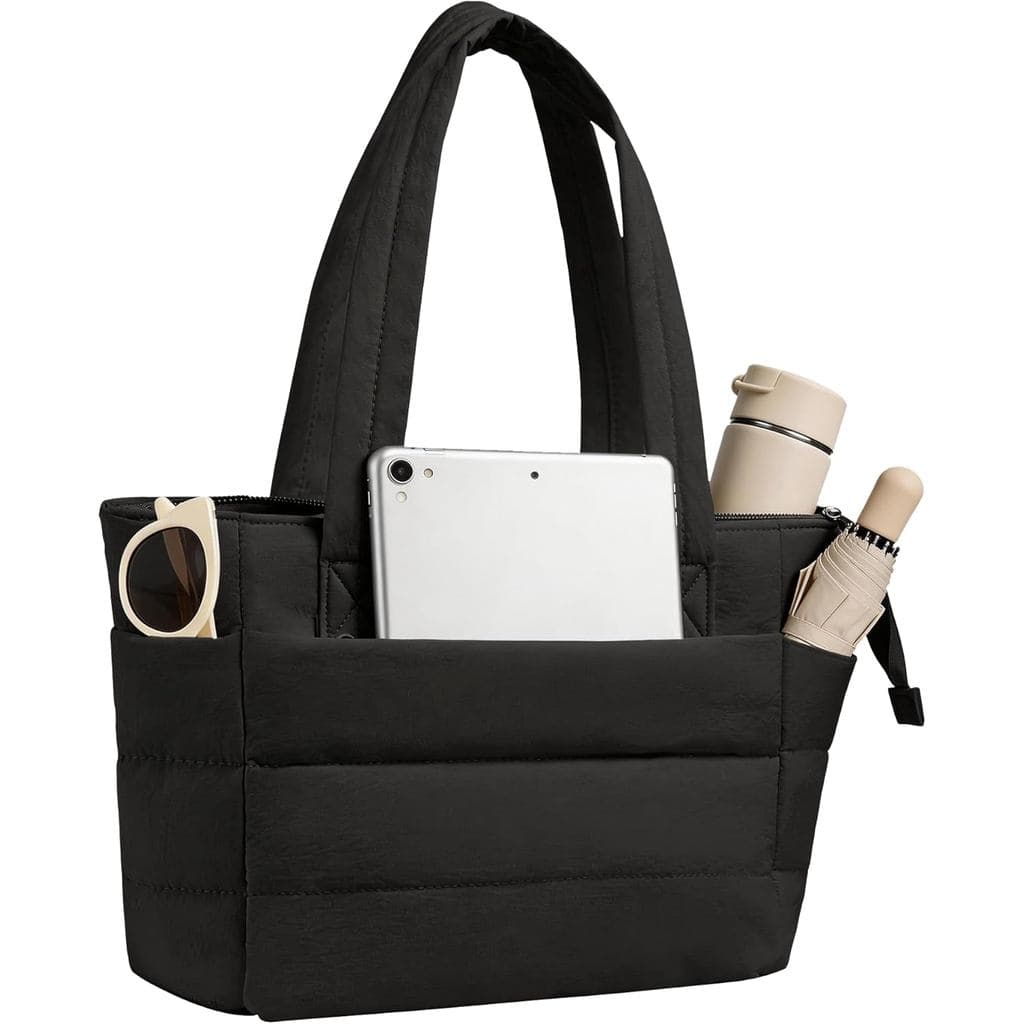 Bolsa Tote Puffer para Mulheres, Bolsa Leve para Laptop com Zíper, Bolsa de Ombro Acolchoada para Trabalho, Viagem, Acad