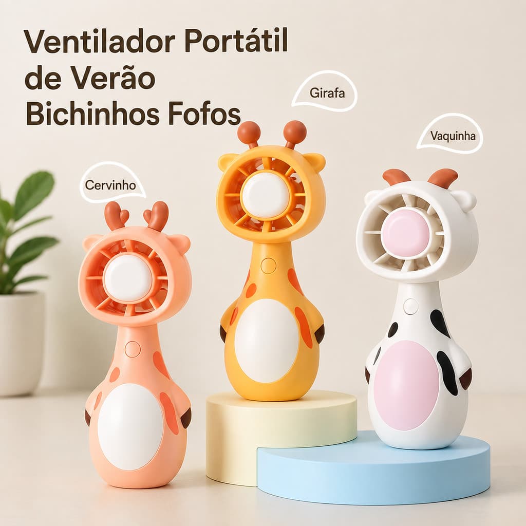 Mini Ventilador Portátil USB Infantil Animal Capivara Girafa Recarregável Alta Potência Forte