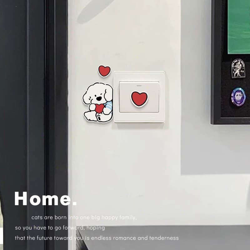 Adesivo decorativo de filhote de pelo encaracolado, capa protetora de acrílico para tomada, decoração de parede para cas
