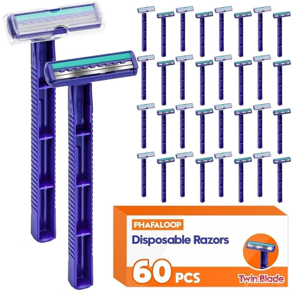 Lâminas de Barbear Descartáveis TwinBlade para Homens e Mulheres – Pacote com 60 Unidades de Aço Inoxidável com Faixa Lu