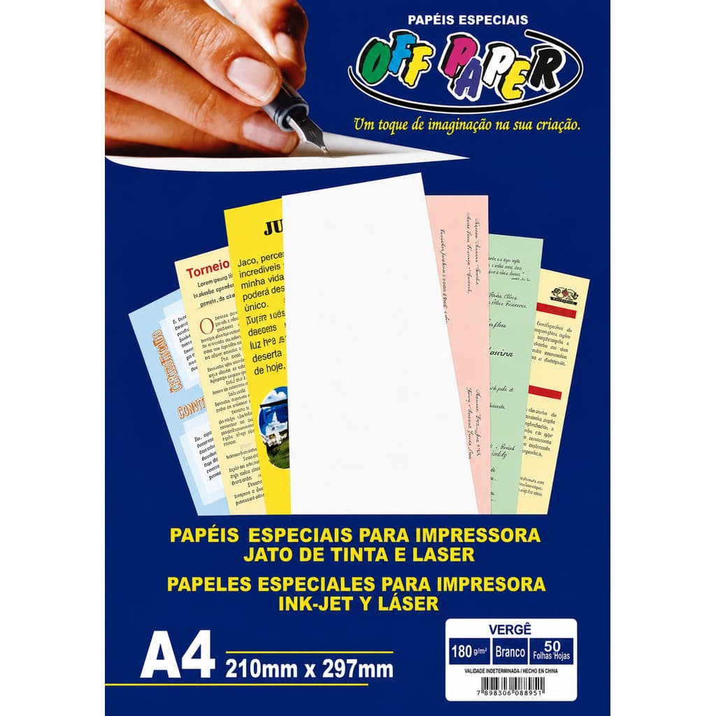 Papel Vergê A4 Branco 180g Off Paper 50 Folhas
