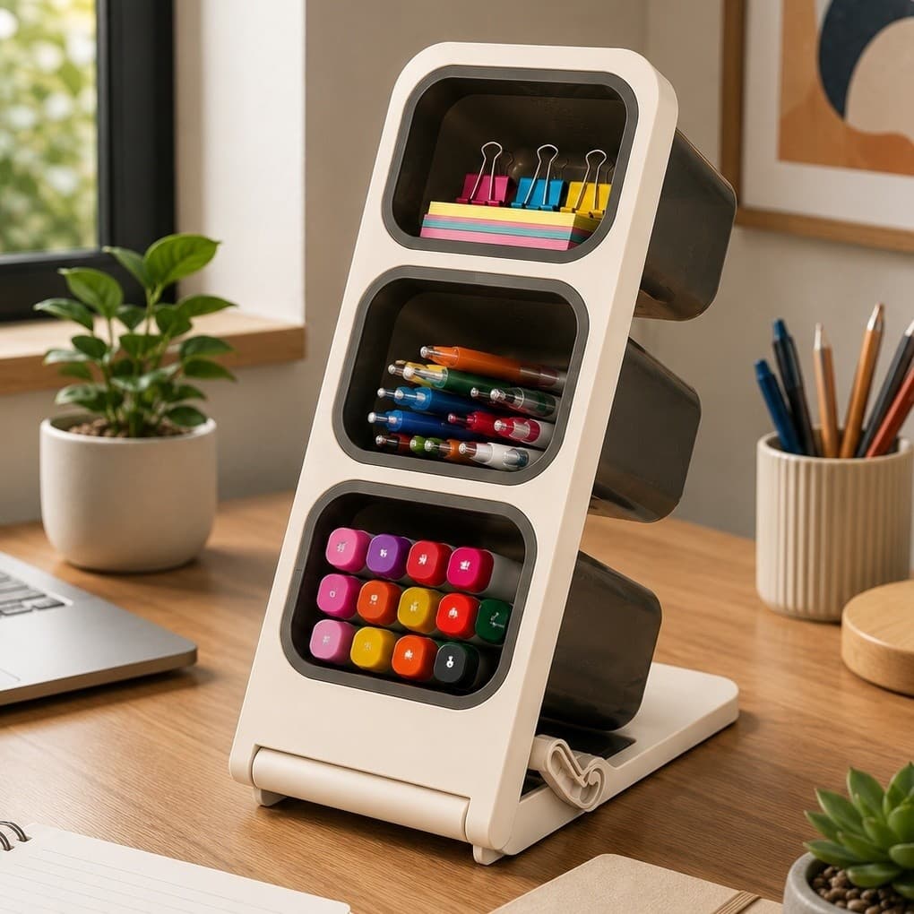 Organizador de Mesa 3 Compartimentos | Porta Objetos Porta Canetas | Home Office Escritório Papelaria Estudos