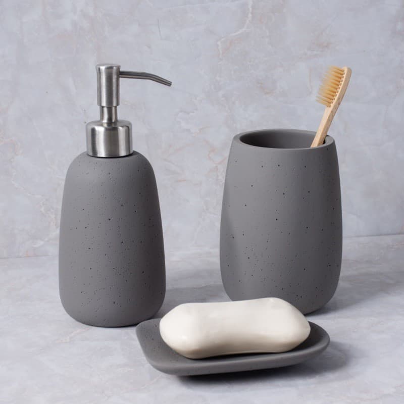 Conjunto de três peças de luxo leve para banheiro, garrafa de loção, copo de enxaguatório bucal, pires de sabão, conjunt