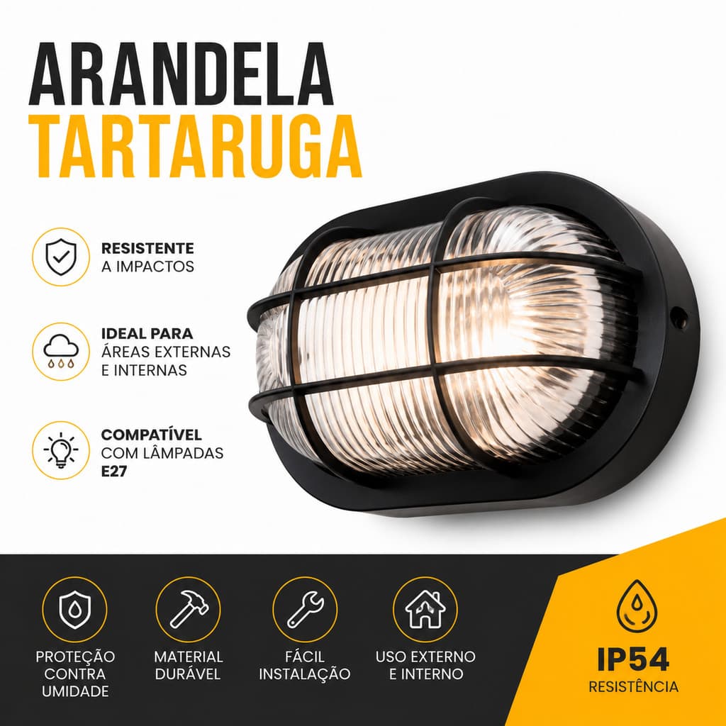 Kit Luminaria Arandela Tartaruga com Grade Externa E27 p/ Jardim Fachada Garagem Corredor