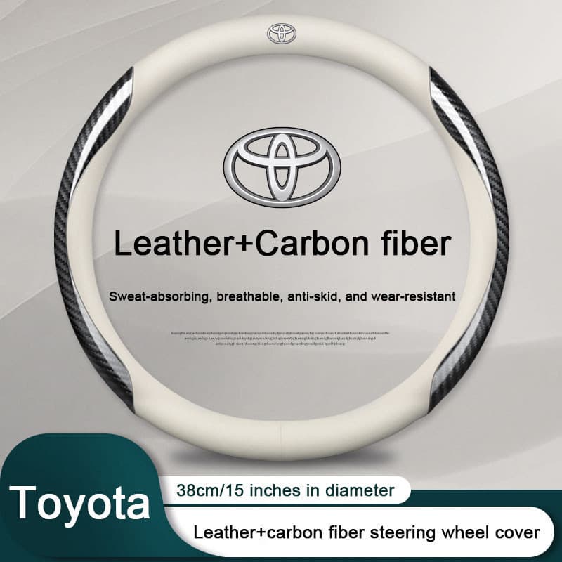 Capa de Volante em Couro e Fibra de Carbono para Carro, Adequada para Volante de 38CM, Capa Protetora Antiderrapante par