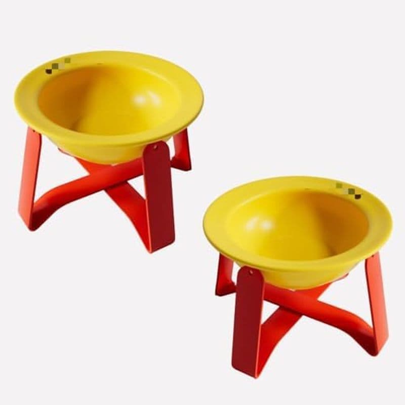 Tigela Para Animais De Estimação Com Suporte , De Cerâmica Amarela , Estrutura De Metal Vermelho , Conjunto De 2 Peças G