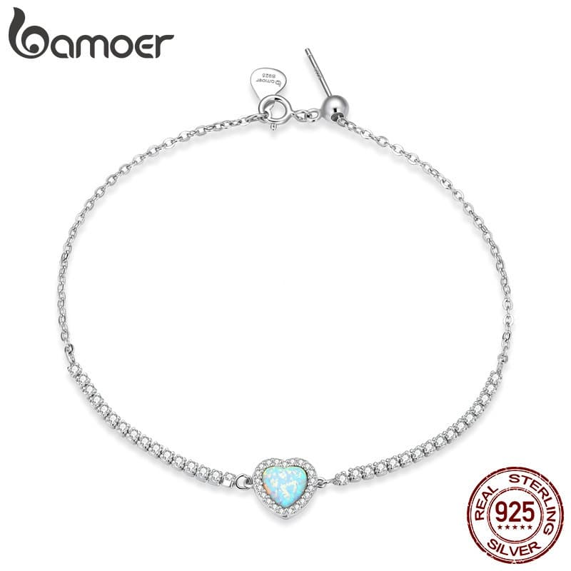 Pulseira Feminina Bamoer com Coração de Opala em Prata 925 BSB086 AAVK