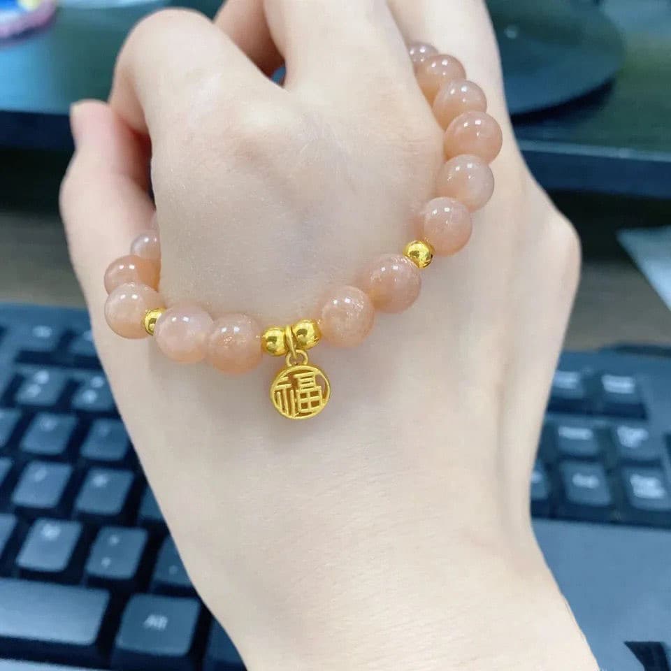 Cristal de Pedra do Sol Natural com Areias Douradas, Design Exquisito de, Pingente da Sorte, Pulseira Fem
