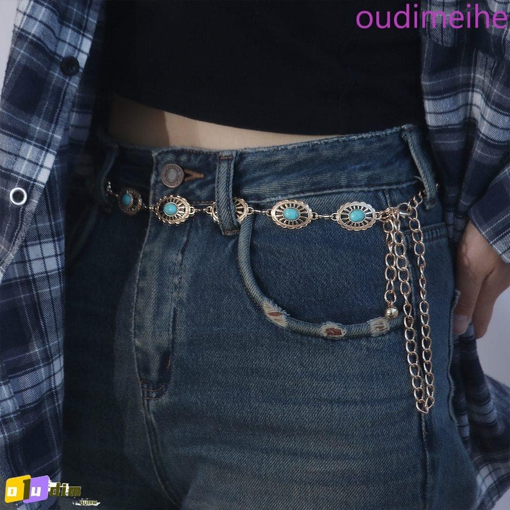 OUDIMEIHE Cinto De Metal Retrô Simples All-match Turquesa Praia Corpo Corrente Vestido Acessórios Estilo Étnico