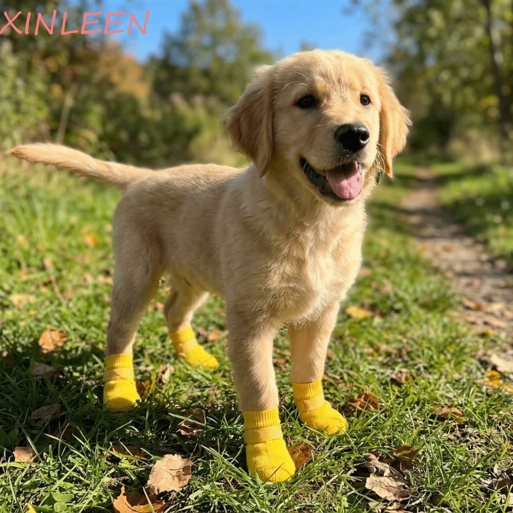 XINLEEN 4 Peças De Sapatos De Malha Para Cães , Capa Ajustável Resistente Ao Desgaste Pés De Cachorro , Meias Confortáve