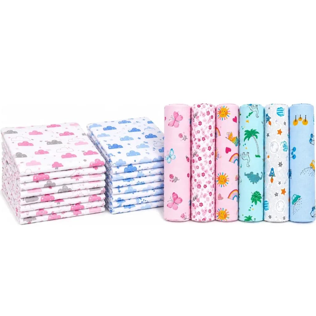 Kit 8 pç Enxoval Fralda Bebe Estampada E Cueiro Macio 100% Algodão Menino Menina