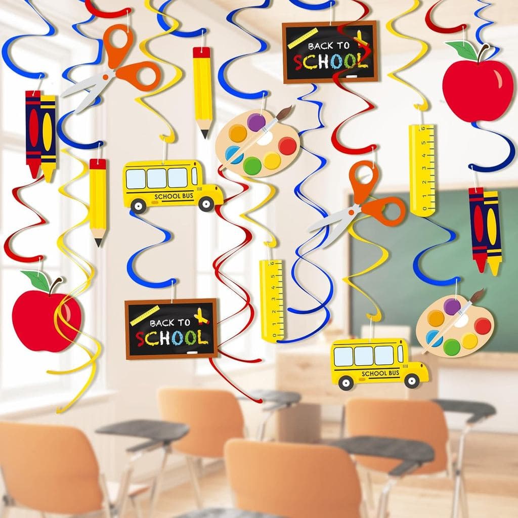 46 Peças de Decorações de Volta às Aulas - Espirais Suspensas para o Primeiro Dia de Aulas, Decoração Suspensa de Boas-V