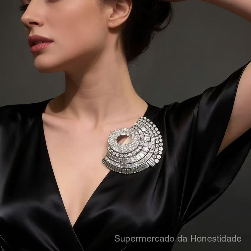 Broche de colar em forma de leque, totalmente cravejado de diamantes e revestido de prata, requintado, de luxo, de alta