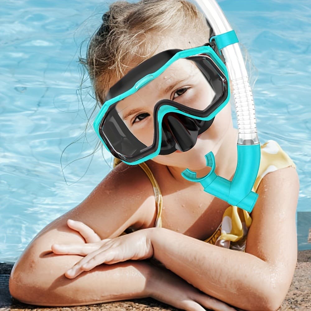 Conjunto De Máscara De Snorkel De Três Lentes Para Crianças-Equipamento De Mergulho Natação Kit Superior Seco Panorâmica
