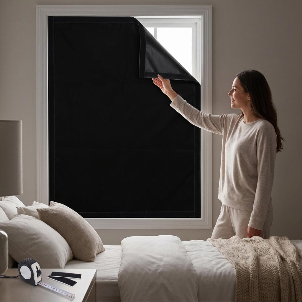 Cortina blackout para janela com gancho e laço, fita métrica, saco de armazenamento, cortina adesiva diy, preta