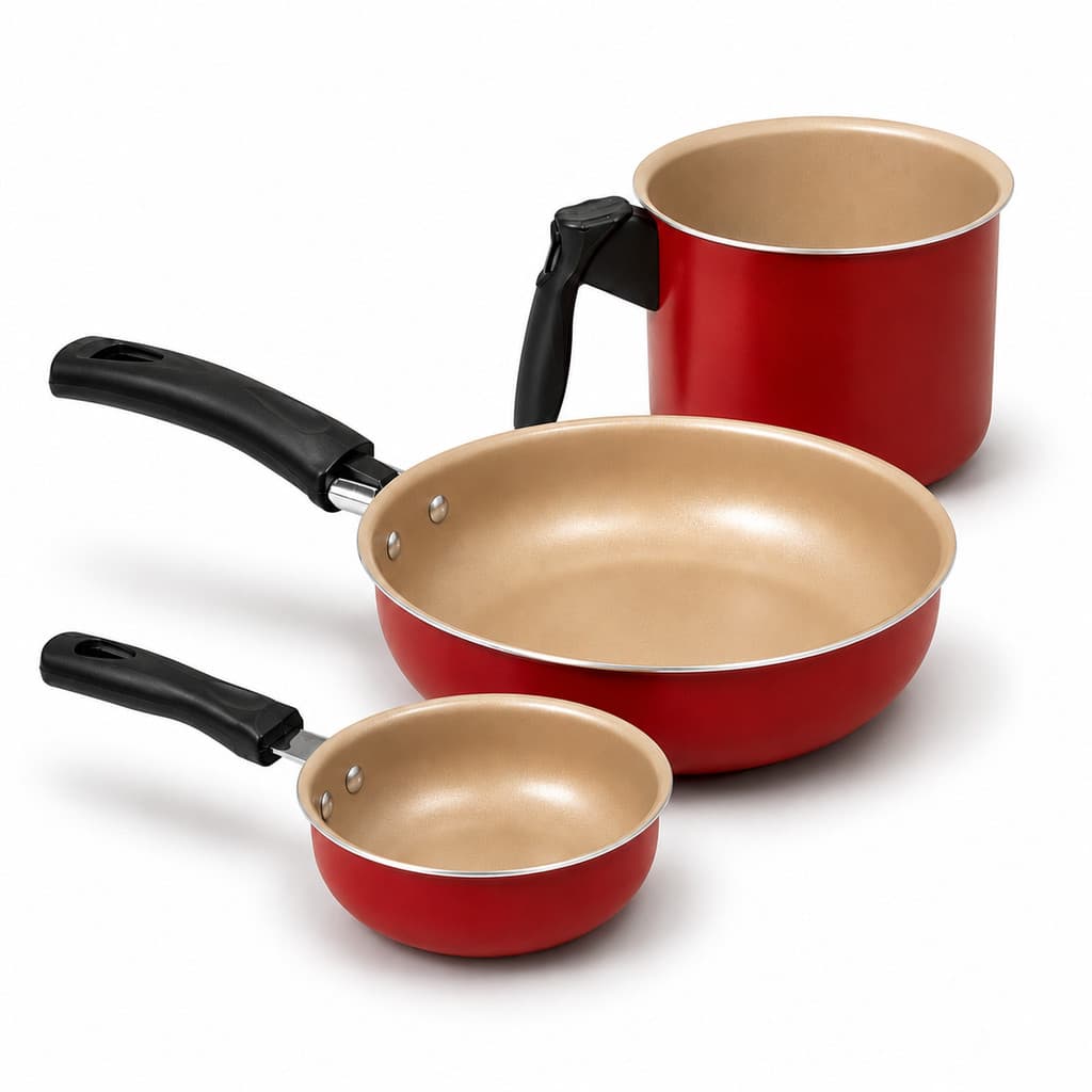Kit Antiaderente 3 Pçs Frigideira 18 Alta Funda Frigideira Ovo e Fervedor