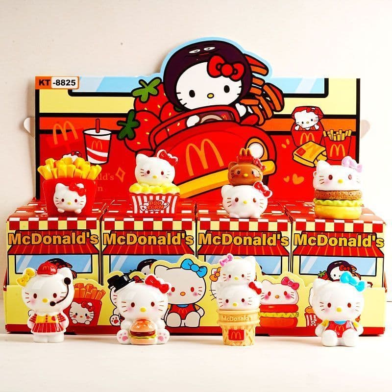 Versão Q Novo Estilo McDonald's HelloKitty KT Figura de Gato Caixa Misteriosa Periférica Trendy Play Boneca de Desenho A