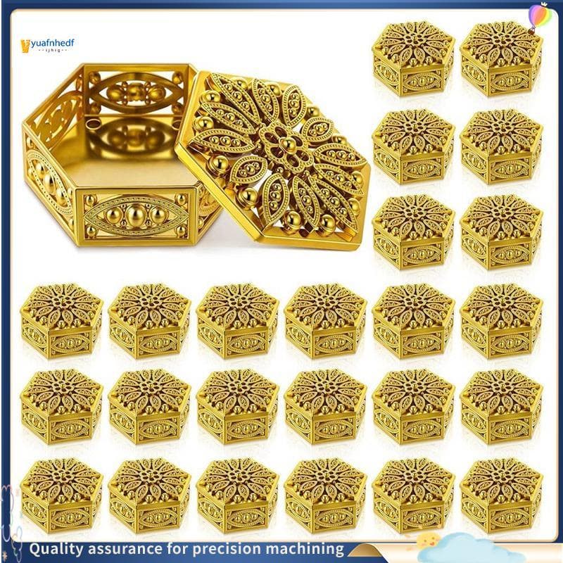 Caixa Dourada Hexagonal , 24 Peças , Presentes De Retorno Indiano Para Pooja , Recipientes Decorativos De Doces Vazados