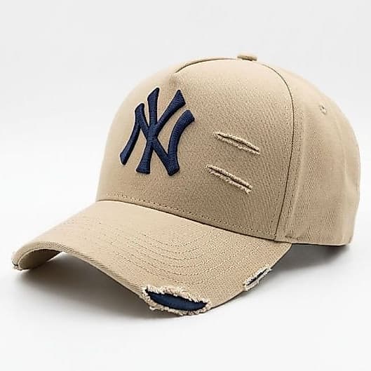 Boné NY Destroyed Bordado Alto Relevo Aba Curva Strapback Ajustável Unissex Streetwear 2026