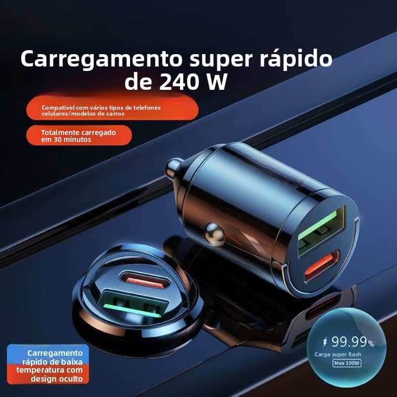 Carregador de carro carga Super rápida carro invisível Mini isqueiro conversão Plug um para dois PD carga rápida
