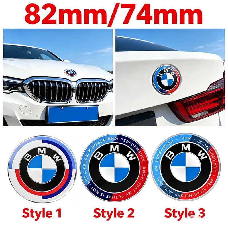 82/74MM Emblema Da Grade Dianteira Do Carro Adesivo Traseiro 50o Aniversário Para BMW E46 E90 E60 F20 F30 F34 F01 G20 G2