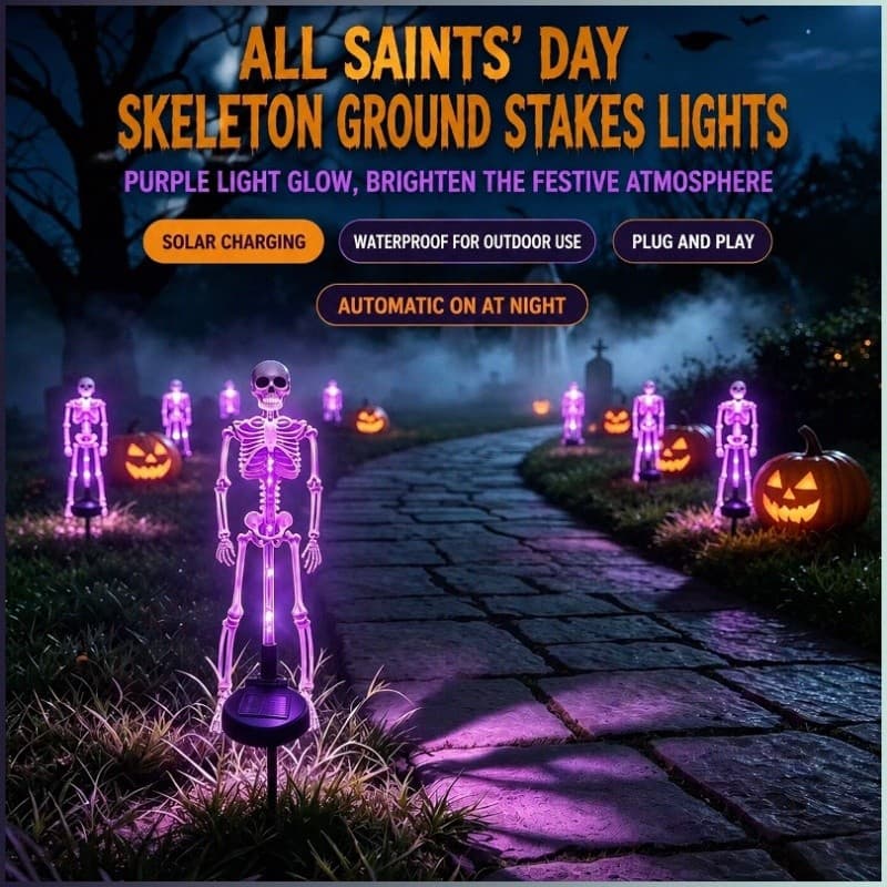 Luminária de chão em formato de caveira para o Halloween, decoração para pátio, à prova d'água e fácil de usar.