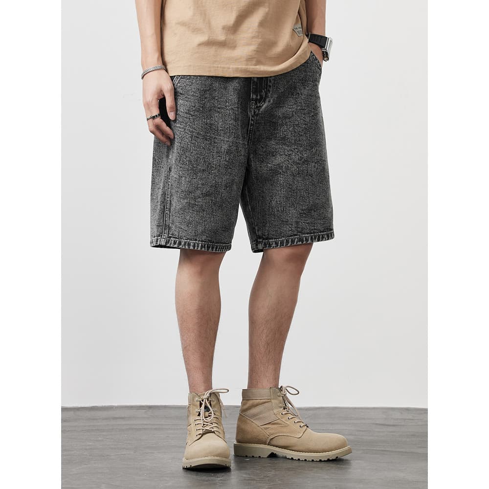 Calças de brim retas masculinas americano Retro azul lavado Shorts casuais calças masculinas soltas tamanho grande calça