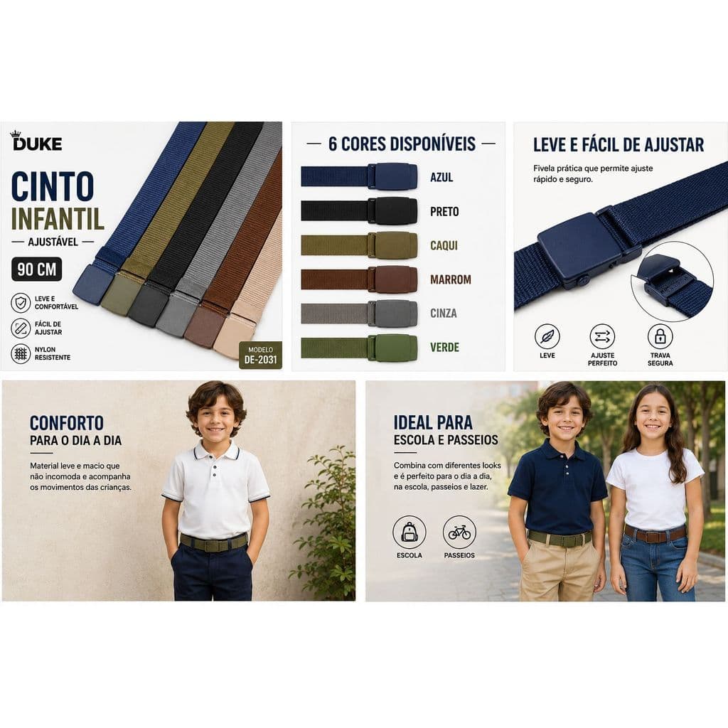 Cinto infantil nylon fivela de pvc plástico