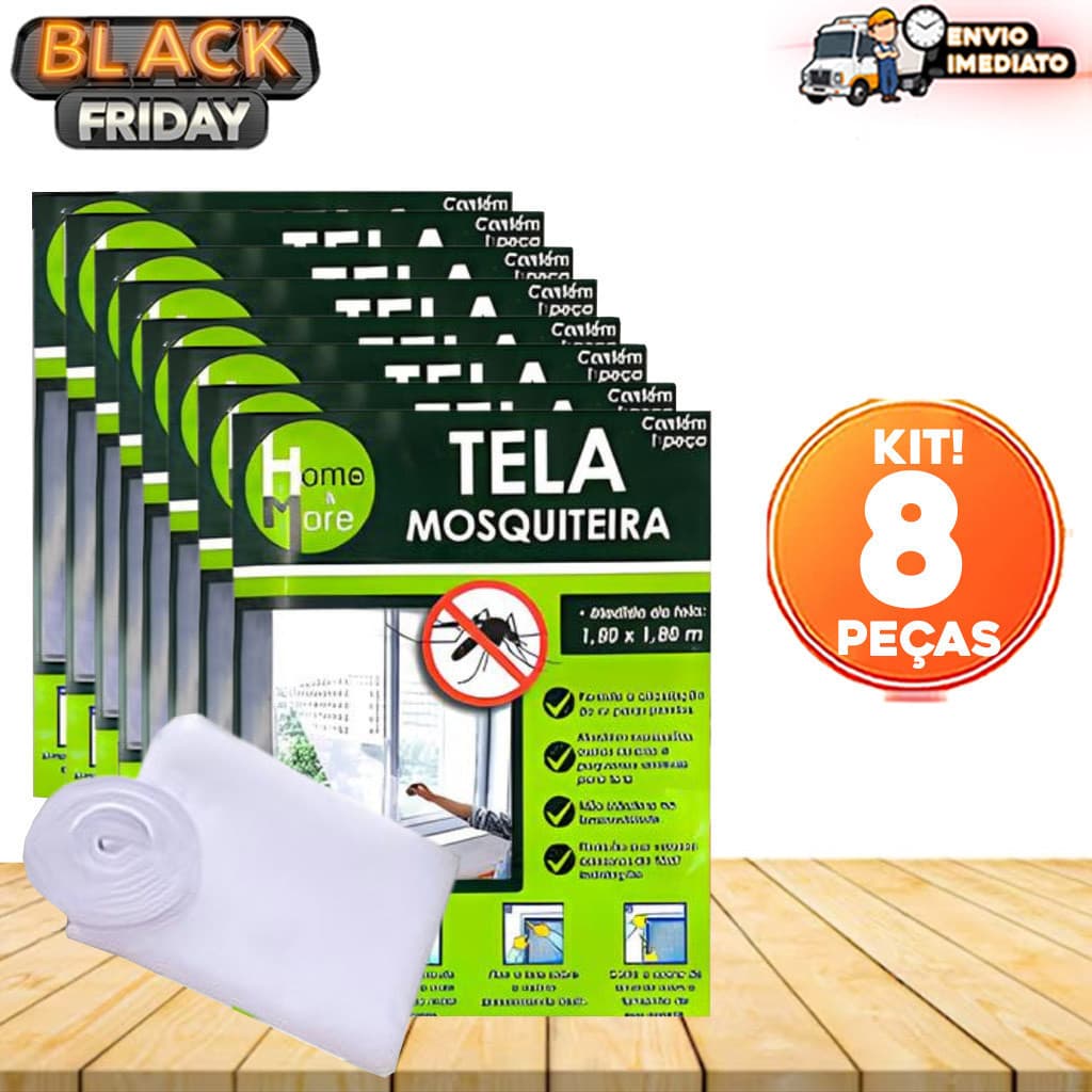 Kit 8 Telas Mosquiteiras Protetoras com Fita Colante – Contra Insetos, Mosquitos e Dengue (1,30m x 1,50m)