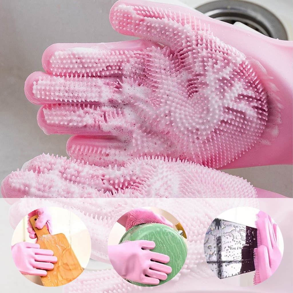 kit2/3/4 Luvas de lavar louça de Silicone escova de limpeza de banho espessada durável à prova d'água