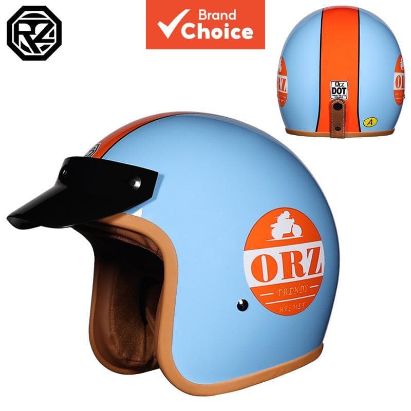 Capacete aberto retrô Orz-508 3/4, capacete de moto em ABS certificado DOT e 3C com acolchoamento em EPS, pala removível