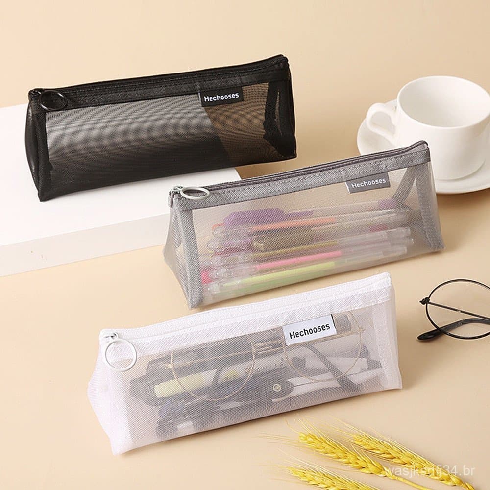 Estojo De Malha Transparente Simples/Zipper Lock Lápis De Grande Capacidade/Multifunções Diversos Saco De Armazenamento/